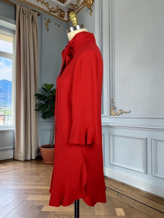 KAREN MILLEN HIGH NECK RED FLOUNCE HEM DRESS - Picture 5 of 9